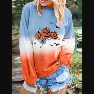 Halloween Pumpkin Print Sweatshirt, Casual Long Sleeve Sweatshirt